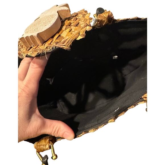 Wicker Straw Woven Handbag Wooden Pinapple Double Wooden Handles Beach vacation - Picture 4 of 10